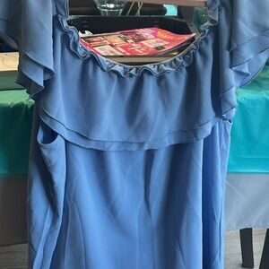 Blue Ruffled Off-Shoulder Dress